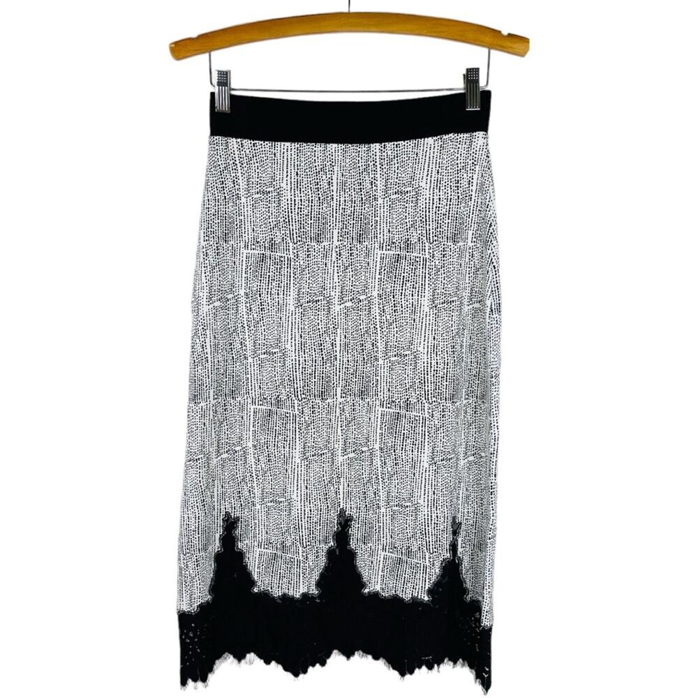 H&M cream black dot lace midi stretchy skirt small